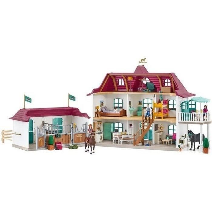 Grand Centre Équestre de Lakeside pour chevaux schleich, Coffret figurines schleich avec 192 éléments inclus dont 2 chevaux, Écurie