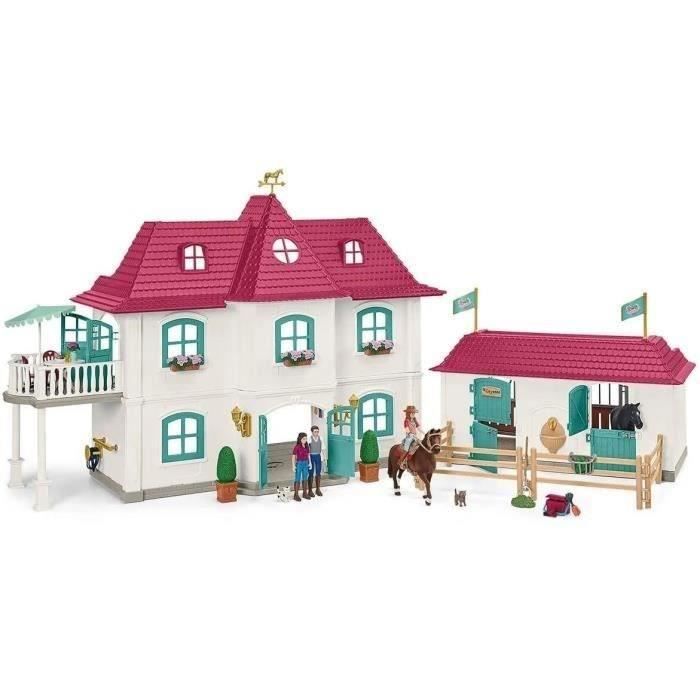 Grand Centre Équestre de Lakeside pour chevaux schleich, Coffret figurines schleich avec 192 éléments inclus dont 2 chevaux, Écurie