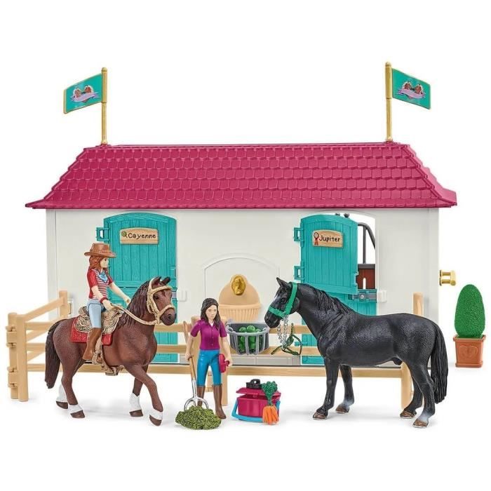 Grand Centre Équestre de Lakeside pour chevaux schleich, Coffret figurines schleich avec 192 éléments inclus dont 2 chevaux, Écurie