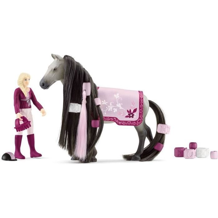 Coffret de Beauté de 18 Pieces Pour Figurines Chevaux avec la Cavaliere Sofia - Criniere et Queue détachables - Cadeau pour  pour