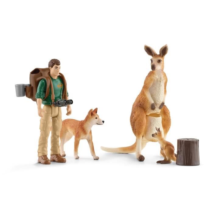 Coffret Aventures en Océanie SCHLEICH - Figurines de kangourous et ranger Tom avec accessoires - Gamme Wild Life