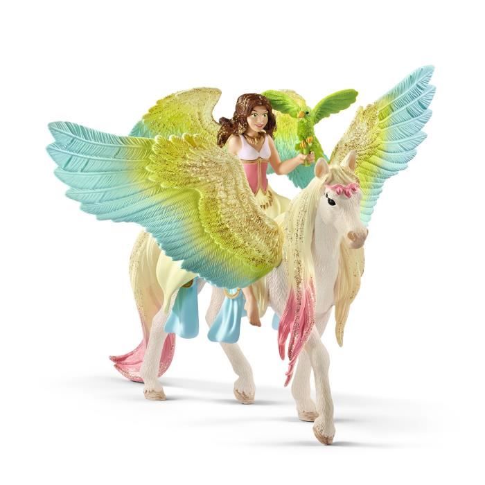 Coffret Magique Pieces avec Fée Surah et  son Pégase a Paillettes - Figurine schleich Licorne et Fée avec Bras Mobiles et