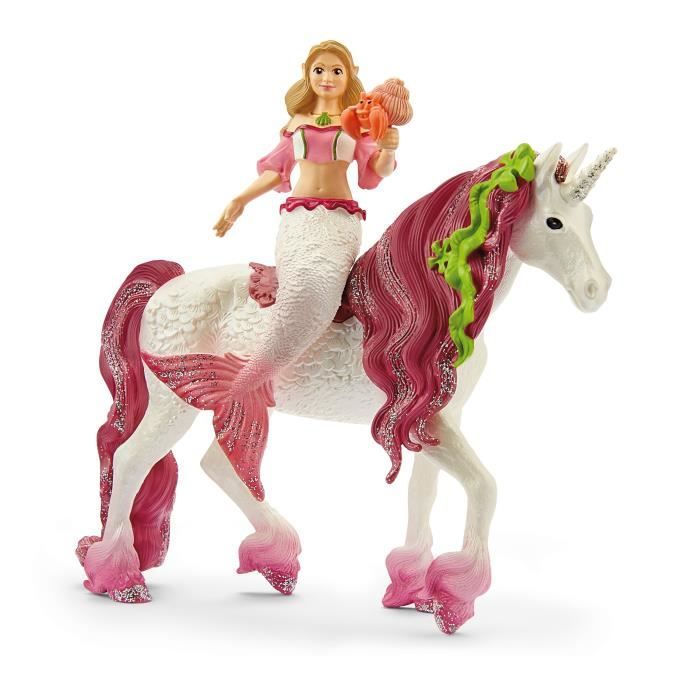 Figurine schleich Sirene Feya sur licorne de mer- Set de 3 Pieces  - Figurines Poupée Princesse Scintillante et Licorne avec