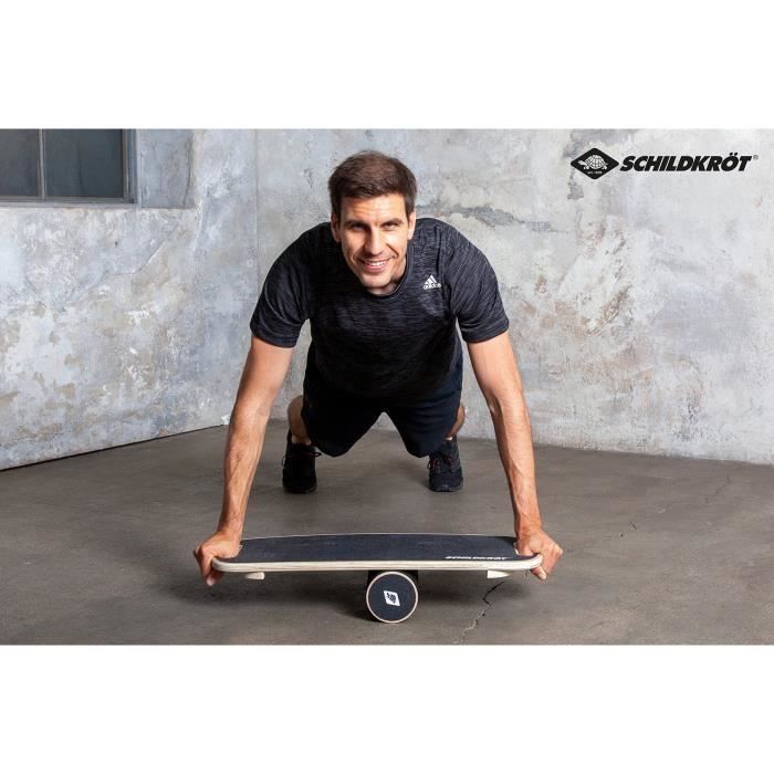 Planche d'équilibre - Fitness - SCHILDKRÖT - Antidérapant - Diametre 11 cm - 73,5 x 28 cm - WOODEN BALANCE BOARD