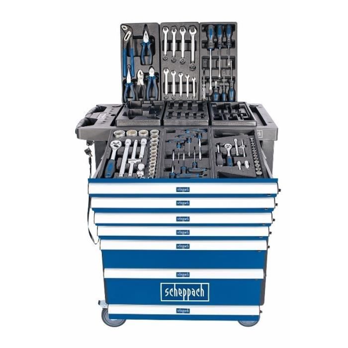 SCHEPPACH Servante d'atelier 70 outils 7 tiroirs TW1100