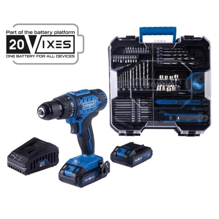 Coffret perceuse visseuse sans fil C-DTB74/1-X - 50Nm mandrin 13mm + 74 access - SCHEPPACH 20V IXES + 2 batteries 2Ah + chargeur