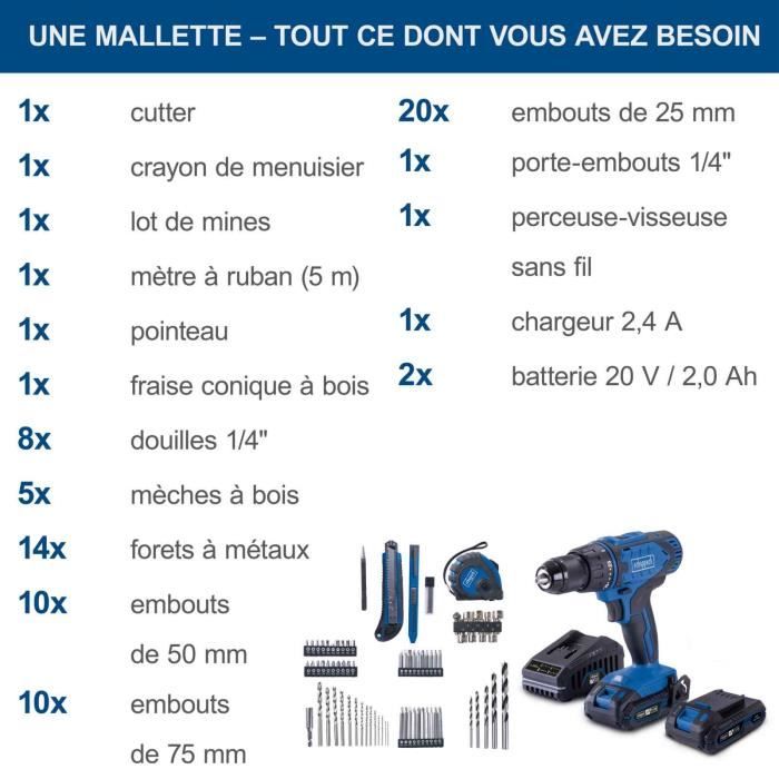 Coffret perceuse visseuse sans fil C-DTB74/1-X - 50Nm mandrin 13mm + 74 access - SCHEPPACH 20V IXES + 2 batteries 2Ah + chargeur