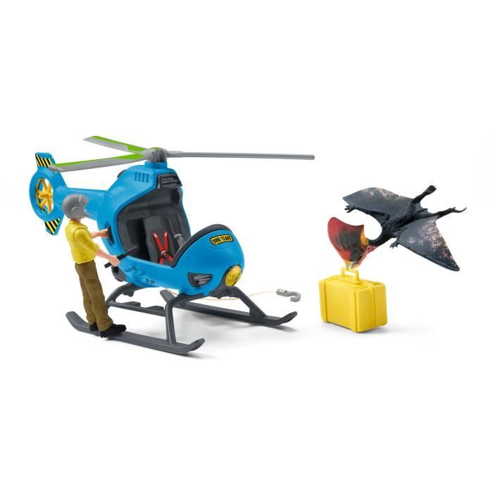 Attaque aérienne, Coffret schleich avec 1 hélicoptere, 1 figurine humaine et 1 dinosaure  tapejara,  Ensemble de Jouets