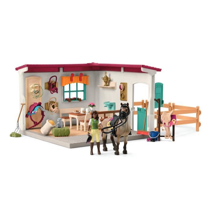 Sellerie du centre équestre, coffret avec 85 éléments inclus dont 1 cheval et 1 personnage, figurines pour enfants des 5 ans -