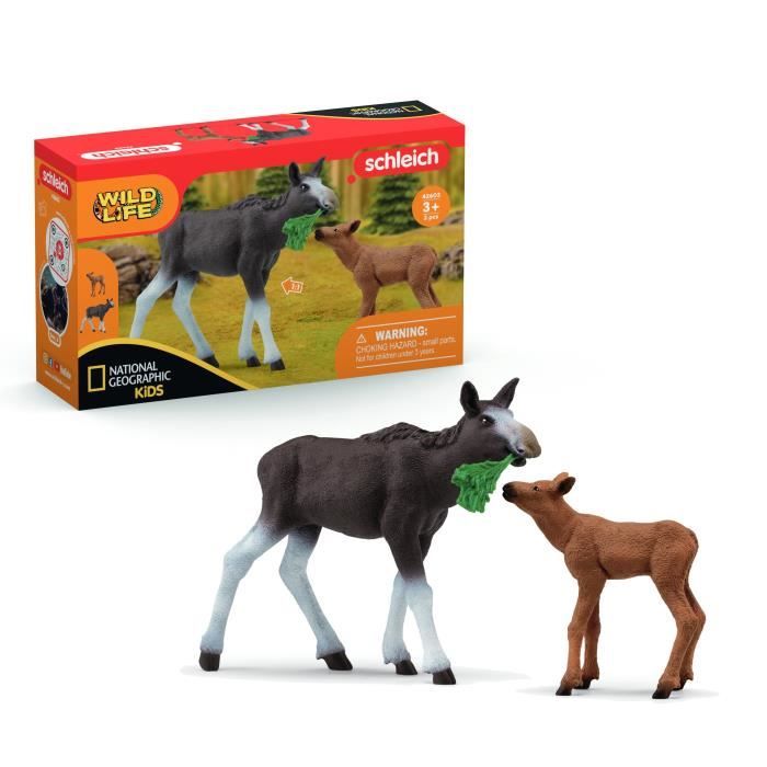 Figurine Élan Femelle avec Veau, Coffret schleich avec maman élan et son bébé, pour enfants des 3 ans - Schleich 42603 WILD LIFE