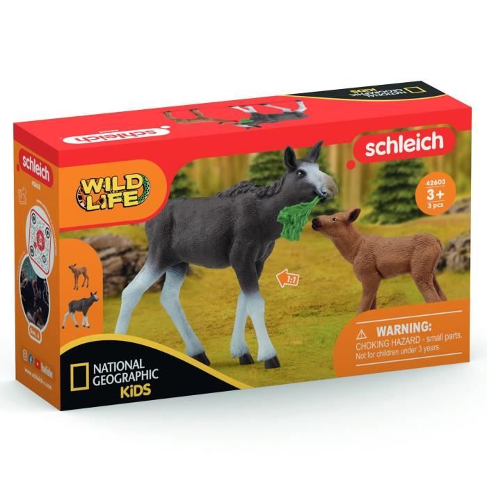 Figurine Élan Femelle avec Veau, Coffret schleich avec maman élan et son bébé, pour enfants des 3 ans - Schleich 42603 WILD LIFE