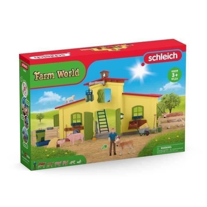 Ensemble de Figurines Animaux de la Ferme avec Accessoires - Coffret Ferme éducative  de 92 Pieces avec Vache, Cheval, Cochon et