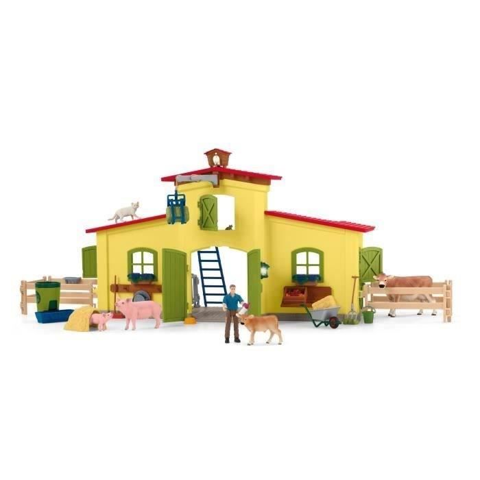 Ensemble de Figurines Animaux de la Ferme avec Accessoires - Coffret Ferme éducative  de 92 Pieces avec Vache, Cheval, Cochon et