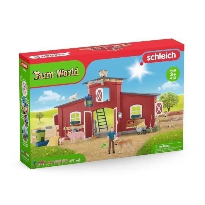 Figurines Animaux de la Ferme avec Accessoires - Coffret Ranch Américain Schleich de 92 Pieces avec Vache, Cheval Schleich, Cochon