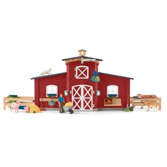 Figurines Animaux de la Ferme avec Accessoires - Coffret Ranch Américain Schleich de 92 Pieces avec Vache, Cheval Schleich, Cochon