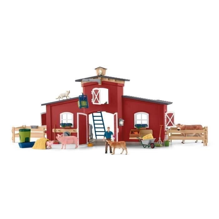 Figurines Animaux de la Ferme avec Accessoires - Coffret Ranch Américain Schleich de 92 Pieces avec Vache, Cheval Schleich, Cochon