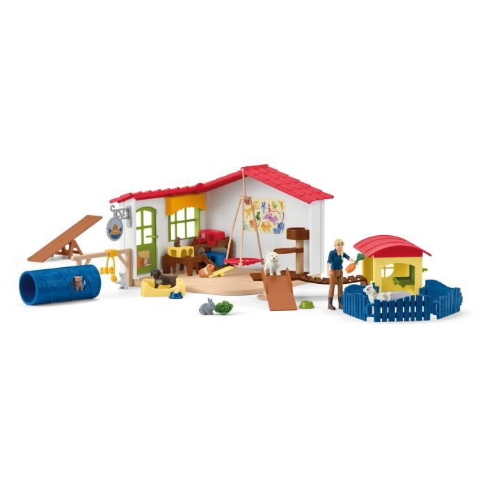 Hôtel des Animaux de la Ferme - Grand coffret de 54 Pieces de Jouets Schleich avec Chien, Chat, Lapin, Accessoires et Plus - Cadeau