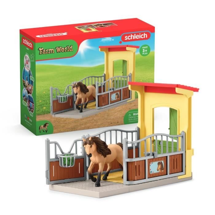 Box avec Poney Icelandais - Extension Ferme Educative, Coffret schleich avec 1 box et 1 figurine poney, pour enfants des 3 ans -