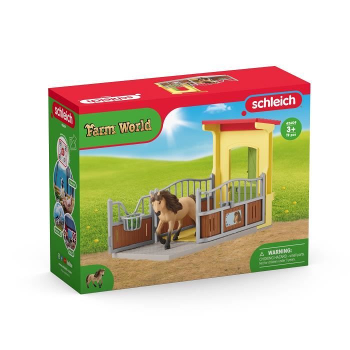 Box avec Poney Icelandais - Extension Ferme Educative, Coffret schleich avec 1 box et 1 figurine poney, pour enfants des 3 ans -