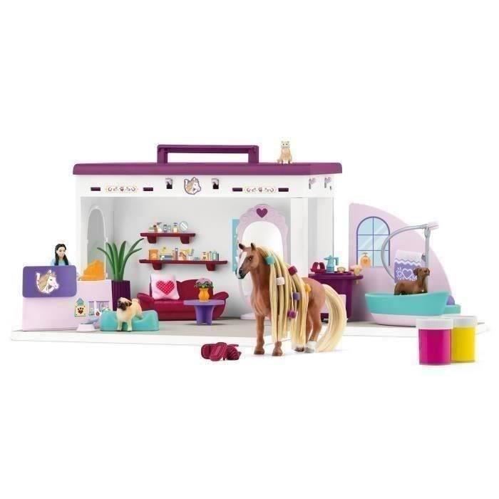 Salon pour Animaux de Compagnie 66 Pieces - Coffret de Jouets avec Figurine Cheval, Soigneur, Chiots et Accessoires pour Enfants