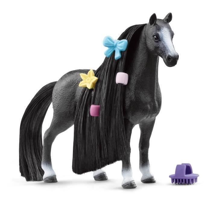 Figurine Jument Quarter Horse a coiffer 8 Pieces - Figurine Cheval a La Criniere Brossable avec Accessoires - Cadeau pour Enfants