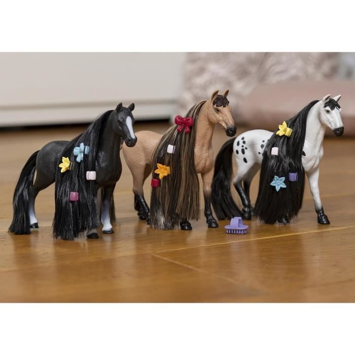 Figurine Jument Quarter Horse a coiffer 8 Pieces - Figurine Cheval a La Criniere Brossable avec Accessoires - Cadeau pour Enfants