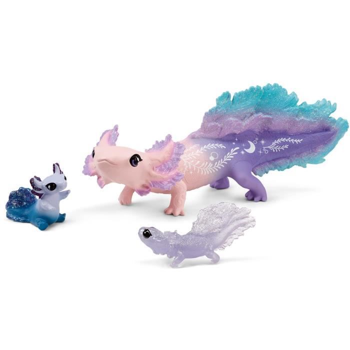 Figurine Animaux Marins - Coffret avec Salamandre Axolotl - Assortiment de 3 Jouets Schleich avec Maman et Bébé Axolotl - a offrir