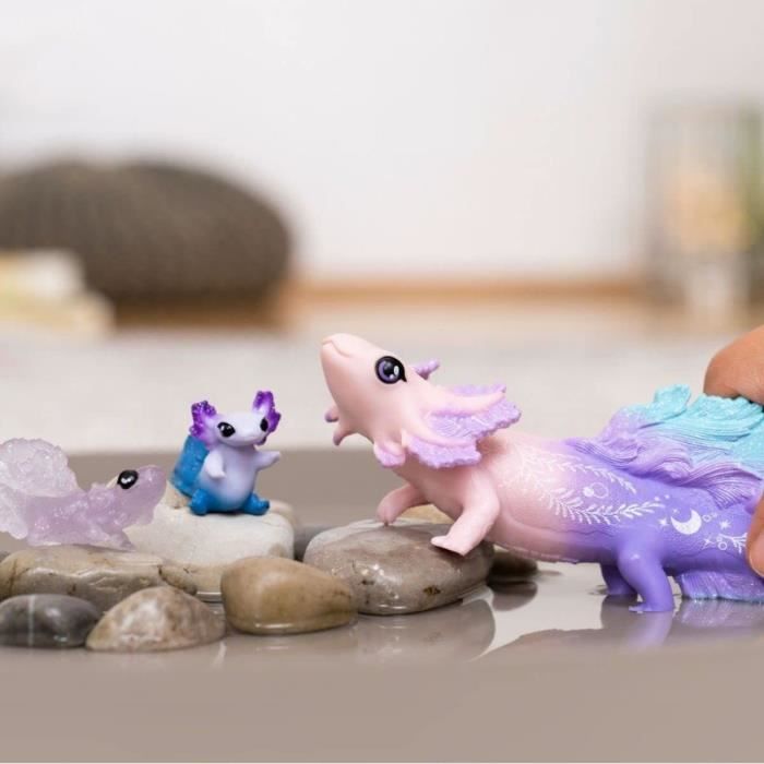 Figurine Animaux Marins - Coffret avec Salamandre Axolotl - Assortiment de 3 Jouets Schleich avec Maman et Bébé Axolotl - a offrir