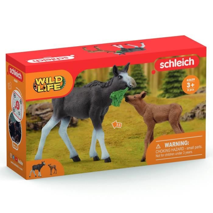 Figurines Élan Femelle avec Veau, animaux sauvages, Schleich 42629 Wild Life, Pour enfant des 3 ans