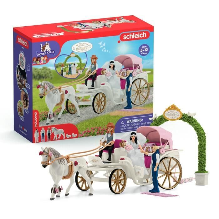 Figurine La caleche des mariés, des 5 ans, schleich 42641 HORSE CLUB - coffret, 106 pieces