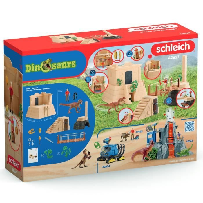 Aventures au temple perdu, Schleich 42657 Dinosaurs, Coffret avec un dinosaure Monolophosaurus inclus, Pour enfant des 5 ans