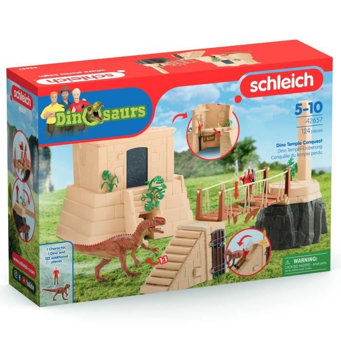 Aventures au temple perdu, Schleich 42657 Dinosaurs, Coffret avec un dinosaure Monolophosaurus inclus, Pour enfant des 5 ans