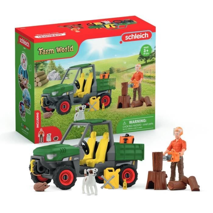 Garde forestier avec véhicule, Coffret Schleich 42659 Farm World pour enfant, des 5 ans