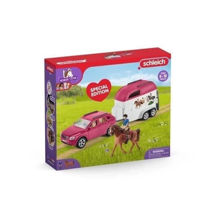 Voiture avec remorque pour chevaux, Coffret schleich avec 1 cheval schleich inclus, coffret figurines pour enfants de 5 ans,