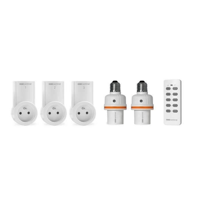 SCS SENTINEL Kit domotique télécommandé : 3 prises, 2 douilles et 1 télécommande