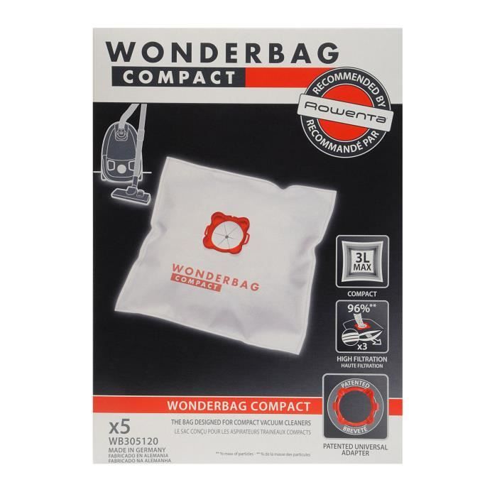 ROWENTA Boite de 5 sacs microfibres Wonderbags Compact WB305120 - pour aspirateurs traîneaux