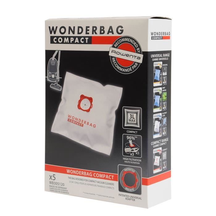 ROWENTA Boite de 5 sacs microfibres Wonderbags Compact WB305120 - pour aspirateurs traîneaux