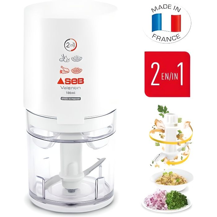 SEB Valentin Mini hachoir électrique, 220 W, 1 vitesse, Lames inox, Capacité 50 g, Mixeur, Fabriqué en France 855306