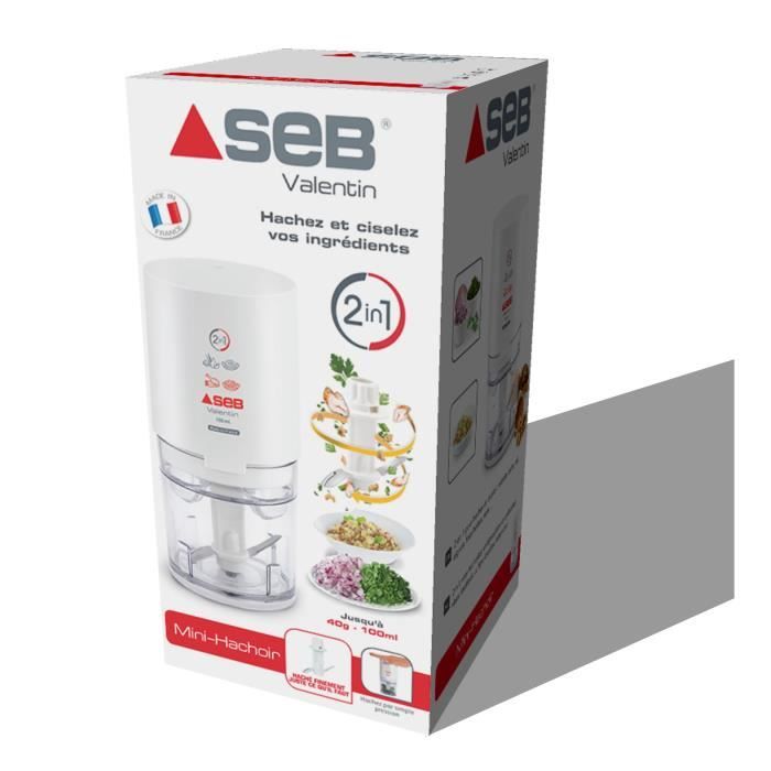 SEB Valentin Mini hachoir électrique, 220 W, 1 vitesse, Lames inox, Capacité 50 g, Mixeur, Fabriqué en France 855306