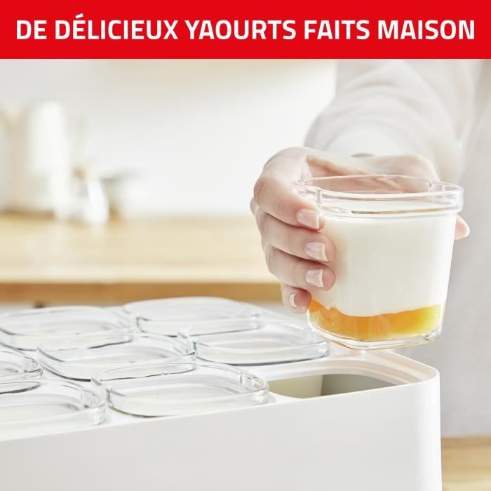 SEB Yaourtiere 12 pots 140 ml, Yaourts et desserts maison, 5 programmes automatiques, 100 % sans BPA, Fabriqué en France YY5114FB