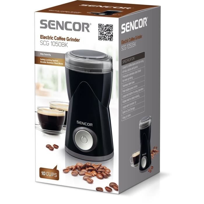 Moulin a café électrique - SENCOR - SCG 1050BK - 150 W - Capacité de 50 g - Finesse du café moulu réglable - Noir