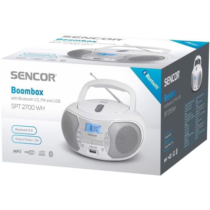 Lecteur Radio CD - SENCOR - SPT 2700 WH - 3 W - CD / Bluetooth / MP3 - Blanc