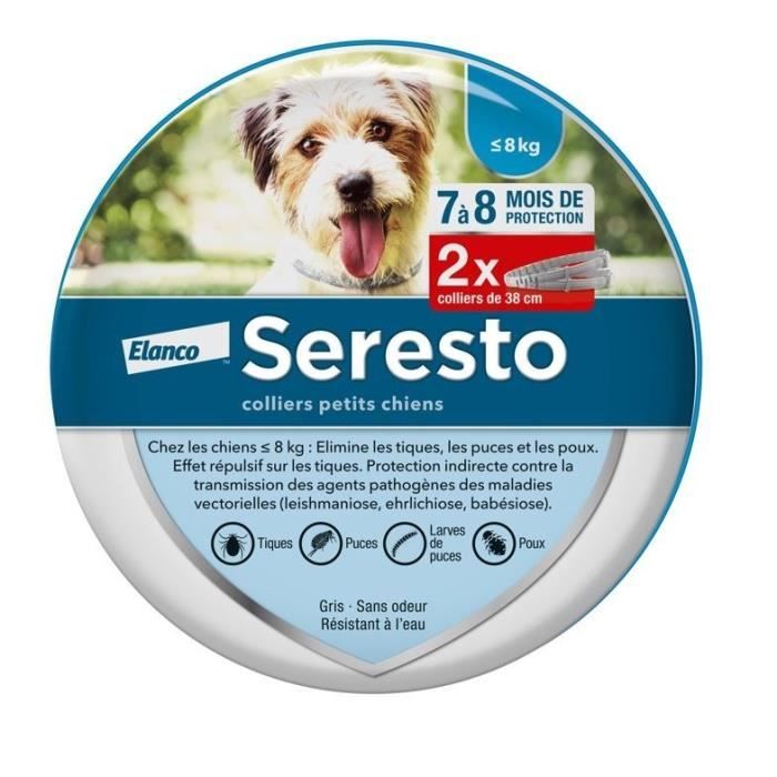 SERESTO Chien Collier Anti-Puces et Anti-Tiques -8kg 2 unités