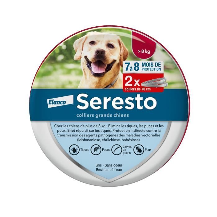 SERESTO Chien Collier Anti-Puces et Anti-Tiques -8kg 2 unités