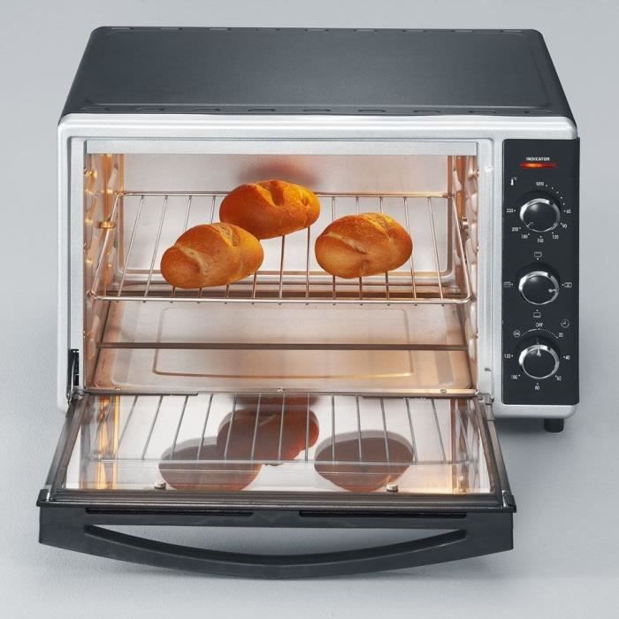 Mini Four chaleur SEVERIN TO2058 tournante 42 L, pierre a pizza et tournebroche, Four posable 1 800 W, Minuteur 120 min, Noir/Inox