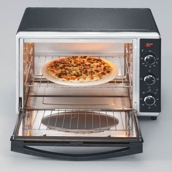 Mini Four chaleur SEVERIN TO2058 tournante 42 L, pierre a pizza et tournebroche, Four posable 1 800 W, Minuteur 120 min, Noir/Inox