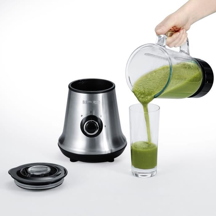 Blender SEVERIN SM3734 - Récipient en verre d'1L - 2 vitesses + fonction pulse - 22 000 tours/min - Inox/Noir