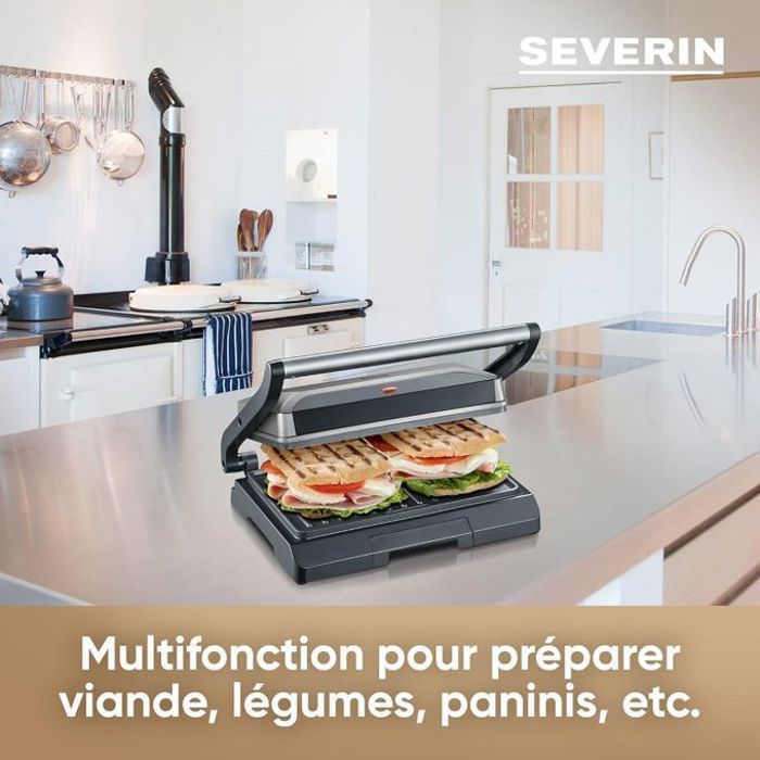 SEVERIN KG2394 Gril multifonction compact : viande - paninis - légumes - plaques anti-adhésives 23x14 -5 cm - récupérateur de