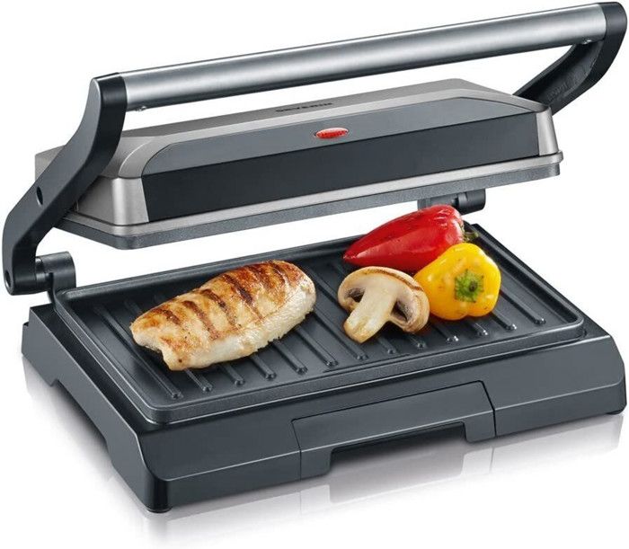 SEVERIN KG2394 Gril multifonction compact : viande - paninis - légumes - plaques anti-adhésives 23x14 -5 cm - récupérateur de