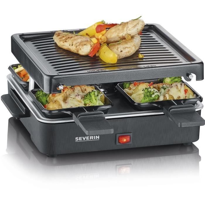 SEVERIN Raclette Gril 4 personnes compacte, facile a ranger, idéal pour les petits ménages, surface de cuisson 21 x 21cm, RG 2370